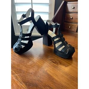 Oasis Society Black Chunky Fisherman Sandals‎ Platform Block Heel Strappy 6.5